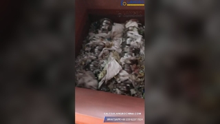 เครื่องทำลายถุงผ้าด้วยเครื่องทำลายเอกสารแบบเพลาคู่